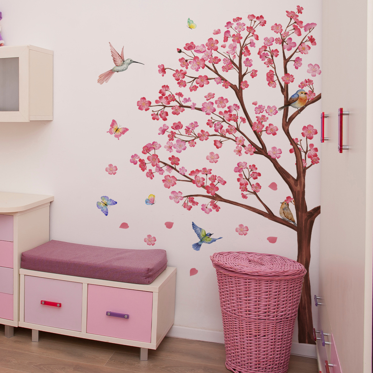 Baby Nursery Decor Girl - 수채화 새 꽃 벽 스티커 거실