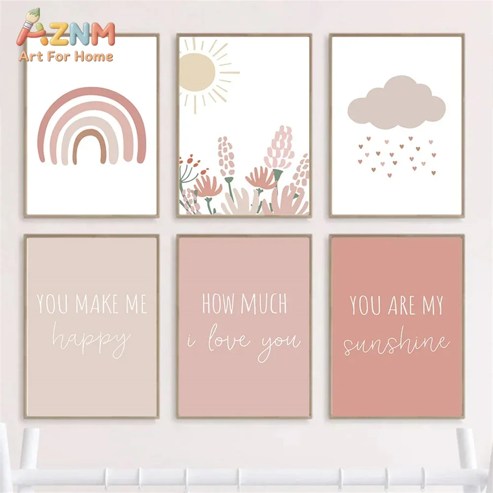 Baby Girl Nursery Quotes - AZNM 보헤미안 스타일의 핑크색 무지개 해바라기