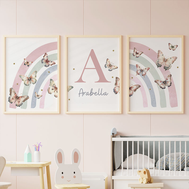 Baby Nursery Decor Girl - 핑크 무지개 나비 사용자 정의 아기