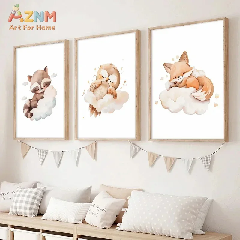 AZNM 수채화 스타일의 숲속 동물 그림 캔버스 액자, - Baby Nursery Frames 리뷰 및 가격