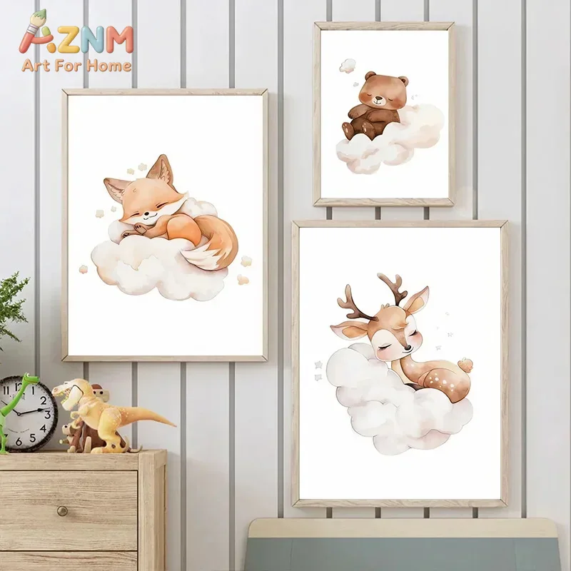 AZNM 수채화 스타일의 숲속 동물 그림 캔버스 액자, - Baby Nursery Frames 리뷰 및 가격