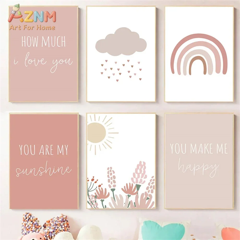 AZNM 보헤미안 스타일의 핑크색 무지개 해바라기 구름 - Baby Girl Nursery Quotes 리뷰 및 가격
