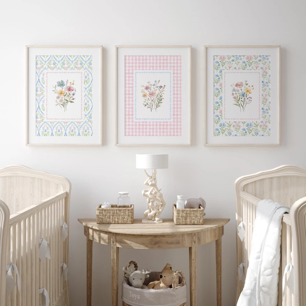 프레임이 없는 캔버스 그림 세트 3개: 야생화, 아기  - Baby Nursery Frames 리뷰 및 가격